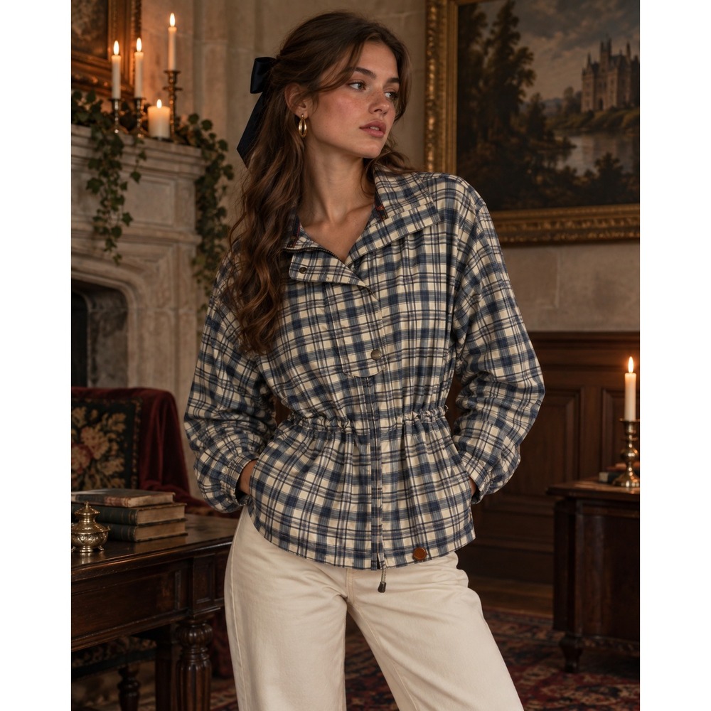 Sunice Golf Jacket Women Small Blue Plaid Vintage Windbreaker Preppy